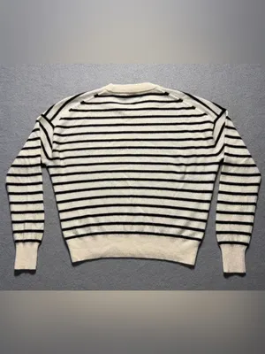 Madewell Womens XS 100% Cashmere Striped Crewneck Sweater Ivory Black thumbnail 5