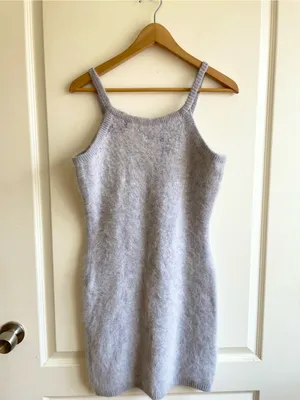 Vintage Y2K Cashmere Blend Sweater Dress Size Small Light Gray Super Fuzzy 2000s thumbnail 2