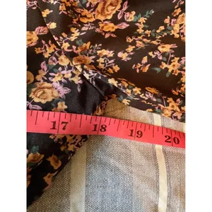 Floral Smocked Mock Neck Long Sleeve Mini Dress Black Brown Orange Medium Boho thumbnail 7