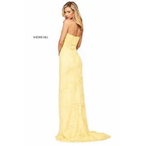 Sherri Hill 53849 Embroidered Lace High-Low Gown Size 4 NWT Yellow $598‎ thumbnail 2
