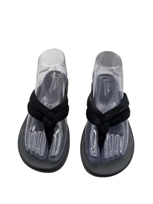 Clarks Size 7 Cloudsteppers Cushioned Black Flip Flop Knotted Strap Sandals thumbnail 2