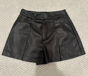 Stradivarius Black Faux Leather High-Waist Shorts thumbnail 1