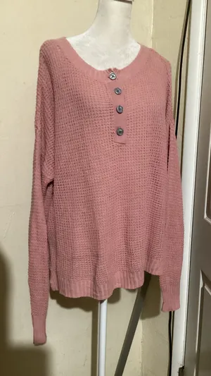 American Eagle Pink Waffle Knit Button Neck Pullover Sweater Size S thumbnail 1