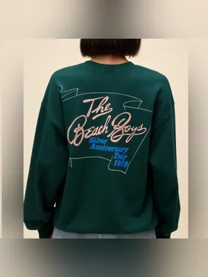 NWOT Daydreamer The Beach Boys Silver Anniversary Boyfriend Crew - Pine - Small thumbnail 7