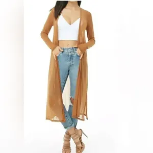 Julia by Love J Cardigan Brown‎ Sheer Mesh Whimsical Duster Cardigan Women M thumbnail 3