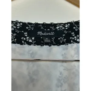 Madewell Floral Clipdot Peplum Top Womens Medium White Black V-Neck Long Sleeve thumbnail 6