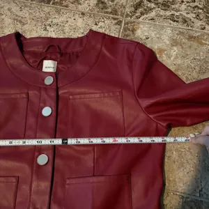 MAEVE Cora Patch Pocket Jacket Faux Leather Size Large Burgundy Red‎ thumbnail 8