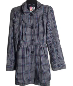 Vintage roxy plaid flannel fall‎ Y2K trench coat size small cute thumbnail 1