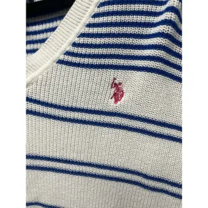US‎ POLO ASSN WOMEN'S SWEATER NAUTICAL STRIPED V-NECK WHITE BLUE sz LARGE thumbnail 6