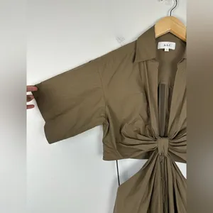 ALC Frank Georgia Cut Out Plunge Neck‎ Button Down Midi Shirt Dress Sz 6 thumbnail 4