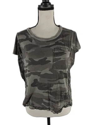 Women's Splendid Camo Pocket T-Shirt Gray Green XS thumbnail 1