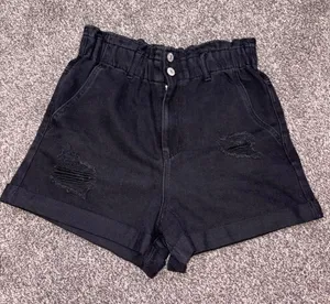Love Tree Black denim shorts with distressed details, size S thumbnail 1