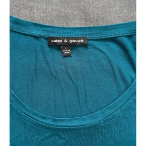Cable & Gauge Teal Blue Ruched Button Tab Sleeve Scoop Neck Top Large thumbnail 10