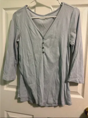 Old Navy Light Blue Ribbed V-Neck Henley thumbnail 1