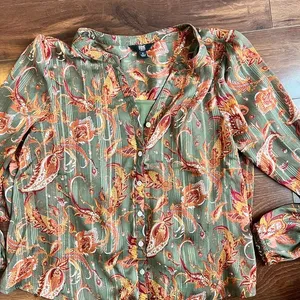 Frye Women's Green and Orange Floral Top thumbnail 1