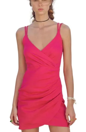 ZARA pink linen mini dress NWT M thumbnail 1