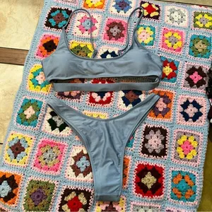 Brazilian Style Shimmery Blue Bikini Set Size Large (NWOT) thumbnail 2