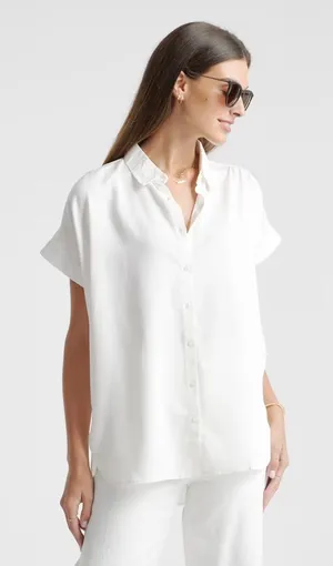 NWT QUINCE Women's White Button-Up Vintage Wash Tencel Camp Shirt Sz XS thumbnail 1