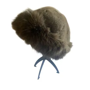 Brown Faux Fur Wide Brim Winter Hat-One Size thumbnail 2