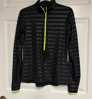 Nike Pro Dri-Fit Black and Neon Green Striped Pullover thumbnail 1