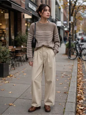 Aritzia Taupe Striped Crewneck Sweater—Fall Fashion Sweater thumbnail 6