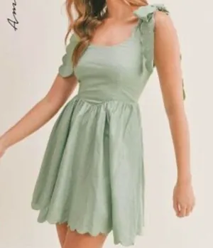 NWT Amable By Mable Anthropologie Green Ribbon Shoulders Mini Dress Size Medium thumbnail 1