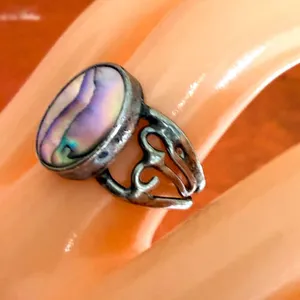 Vintage Sterling Silver Abalone Shell Oval Ring thumbnail 2