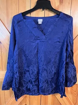 Chico's Top Womens 2 US Large Long Sleeve Jacquard Satin Pullover Blouse (2549) thumbnail 1
