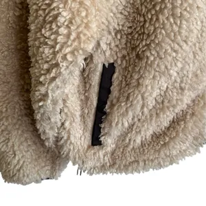 abercrombie fitch Sherpa Fleece Jacket Sz L Cinch Waist Zip Up Front Beige thumbnail 5