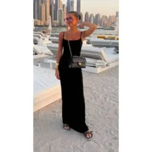 SKIMS Ribbed Long Slipdress in Onyx Black Size Medium thumbnail 2