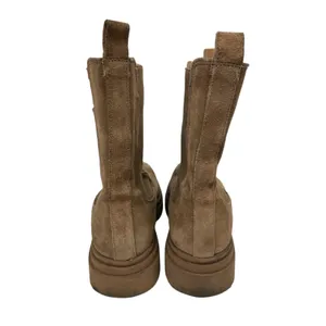 ZARA Womens Brown Suede Side Gore Chunky Sole Round Toe Ankle Chelsea Boots 10.5 thumbnail 3