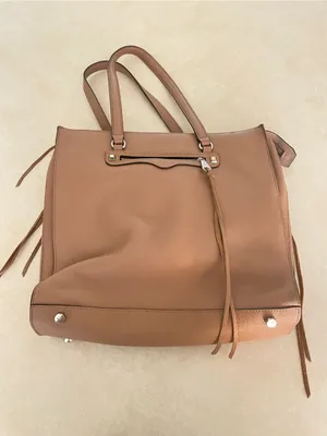 Rebecca Minkoff Side Zip Regan Leather Tote Bag Purse Tan thumbnail 3