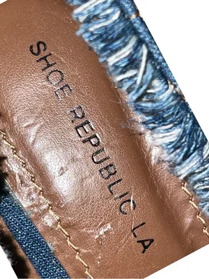 Shoe Republic Blue denim frayed trim high heels . 5” thumbnail 8