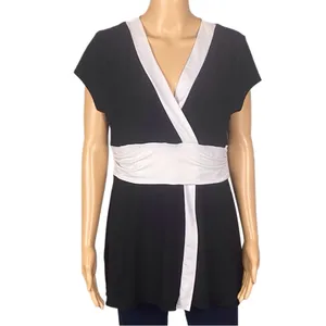 WHITE HOUSE BLACK MARKET Black/White Color-Block Tunic Top Made in USA Size XL thumbnail 3