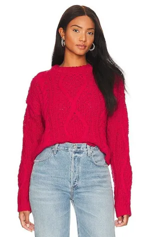Free People Cutting Edge Cable Knit Sweater Cranberry Red 100% Cotton Womens Sm thumbnail 1