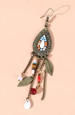 Boho Vintage Style Beaded Fringe Dangle Chain Feather Earrings *Faux Fashion Je thumbnail 6