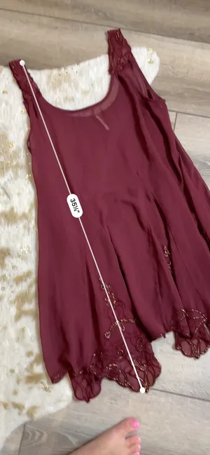 Free People Beaded Maroon Chiffon Sheer Tunic Dress thumbnail 3