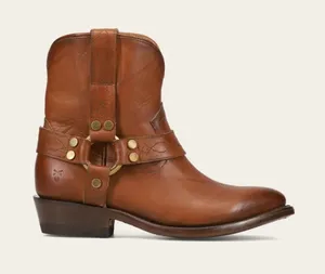 Frye Billy Short Leather Harness Booties in Saddle thumbnail 1