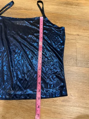 Y2K Metallic Blue Satin Cami with Thin Straps - Women's Top thumbnail 8