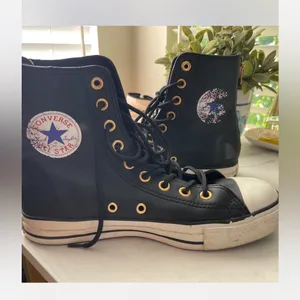 Converse Leather Black and White High-Top Sneakers Streetwear Y2K Casual thumbnail 6