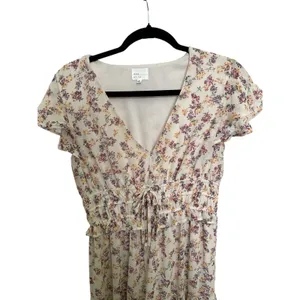 Boho Floral Tiered Maxi Dress V-Neck Smocked Waist Cream SzM Perfect for Fall! thumbnail 5