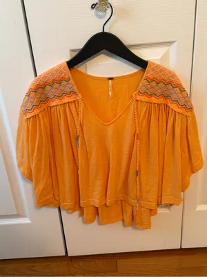Free People Market Embroidered Top in Carrot Ginger thumbnail 2