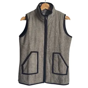 Zeagoo Herringbone Quilted Vest Brown Cream Equestrian Full Zip Pockets Small thumbnail 3