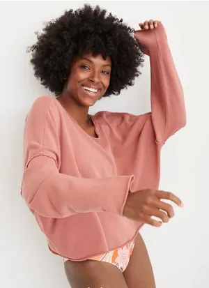 Aerie Weekend Pretty Twist Back‎ Raw Hem Sweatshirt Small thumbnail 1