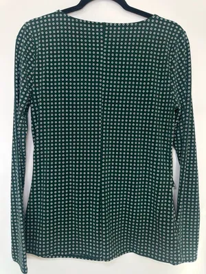 Ann Taylor Factory Twist Front Long Sleeve Top Size M Green Geo thumbnail 4