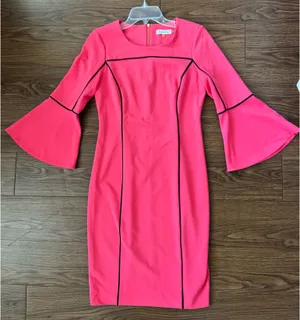 Calvin Klein Pink Coral 3/4 Bell Sleeve Women's Dress Size 6 thumbnail 1