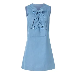 English Factory Denim Lace Up Mini Dress SMALL Shift Light Wash Western $110 thumbnail 3