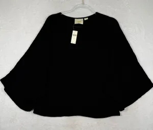 Maeve Anthropologie Black Batwing Waffle Knit Top Medium New With Tags thumbnail 1
