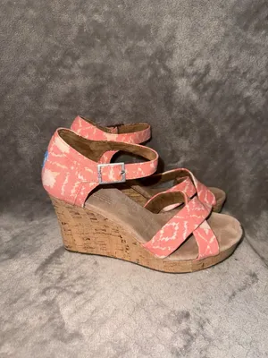 TOMS Women's Coral Patterned Cork Wedge Sandals Size 9M thumbnail 2