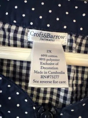 Croft & Barrow 2X Gingham Zip House Dress Robe Navy White Grannycore Comfy thumbnail 4